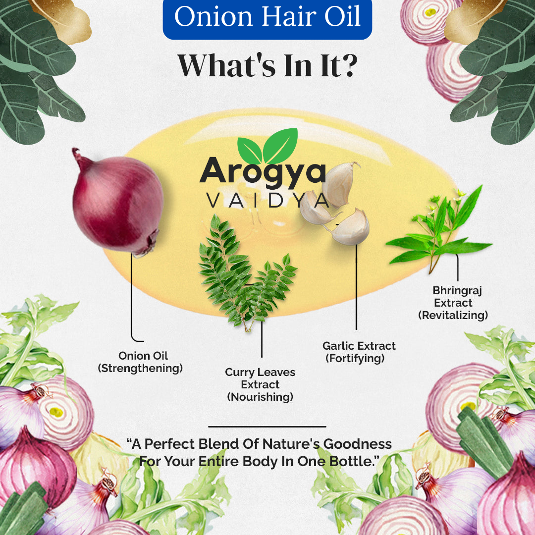 Arogya Vaidya Onion Hair Oil Buy1 Get1 Free| Enriched with Onion Oil & Fenugreek Extract | For Healthy Hair & Scalp Nourishment | 100 ML