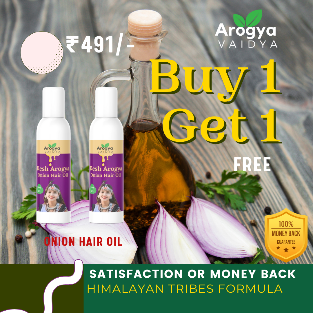 Arogya Vaidya Onion Hair Oil Buy1 Get1 Free| Enriched with Onion Oil & Fenugreek Extract | For Healthy Hair & Scalp Nourishment | 100 ML