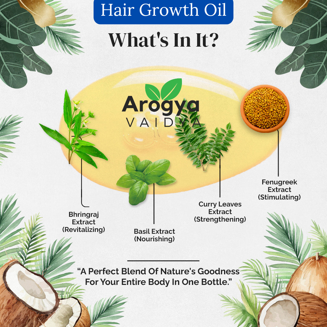 Arogya Vaidya Hair Growth Oil Buy1 Get1 Free| Enriched with Basil Extract & Curry Leaves Extract | Strengthen Hair & Promotes Hair Growth | 100 ML