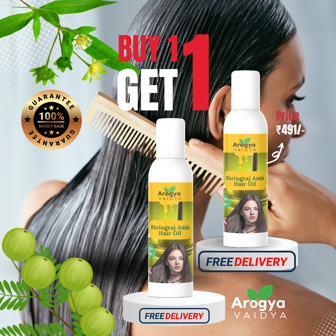 Arogya Vaidya Bhringraj Amla Hair Oil Buy1 Get1| Enriched with Amla Oil & Bhrigraj Extract | For Strong, Long & Thick Hair | 100 ML