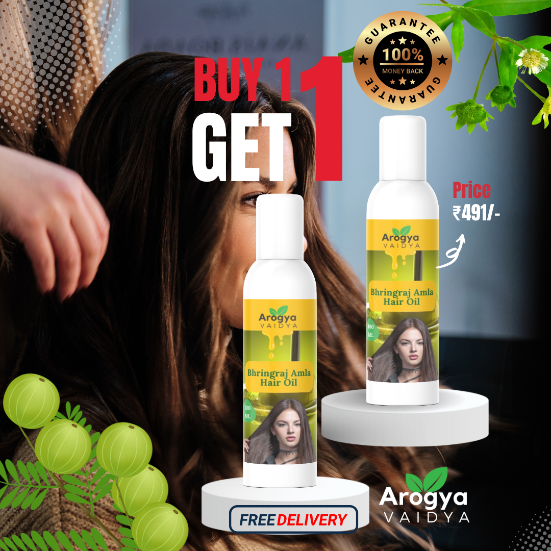 Arogya Vaidya Bhringraj Amla Hair Oil Buy1 Get1| Enriched with Amla Oil & Bhrigraj Extract | For Strong, Long & Thick Hair | 100 ML