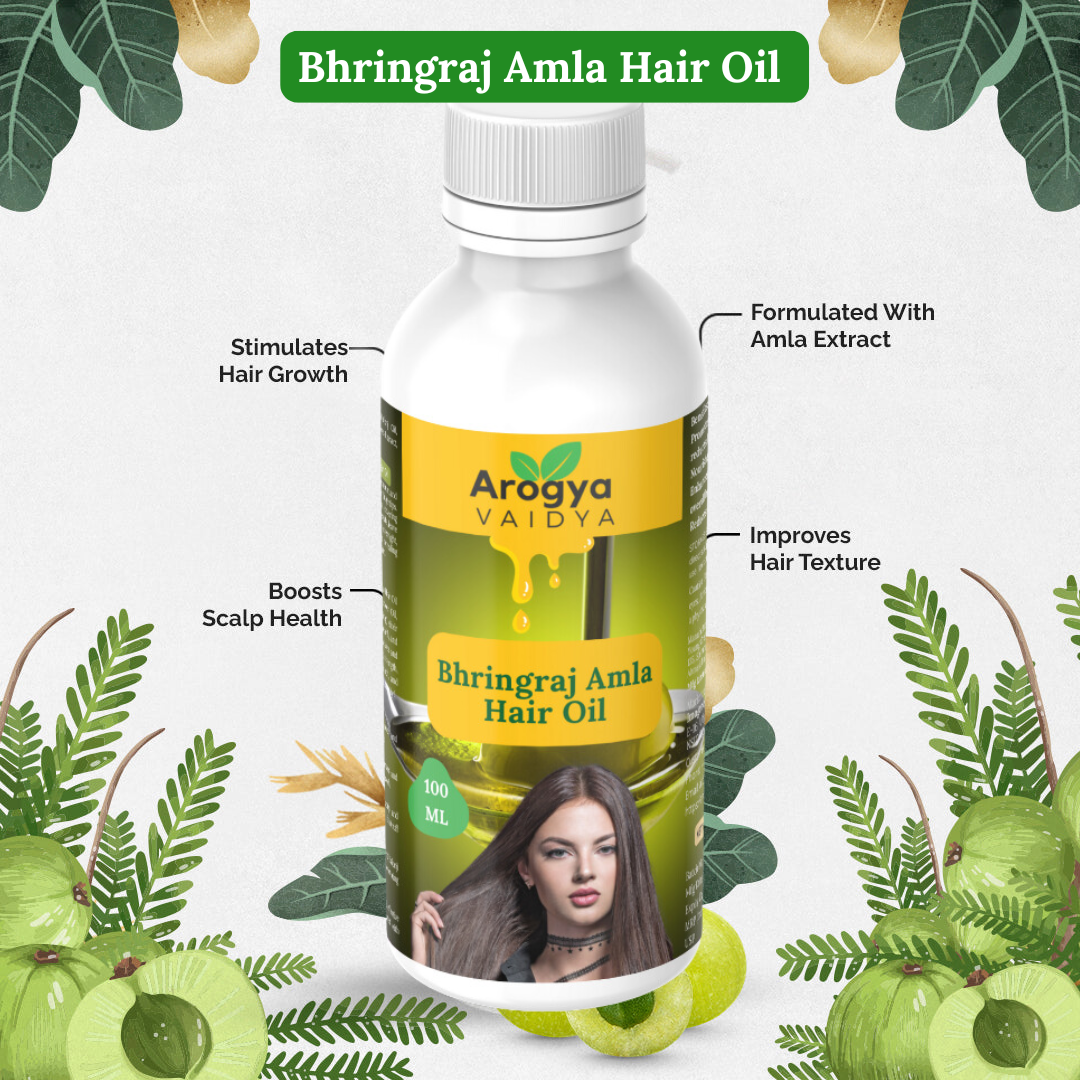 Arogya Vaidya Bhringraj Amla Hair Oil Buy1 Get1| Enriched with Amla Oil & Bhrigraj Extract | For Strong, Long & Thick Hair | 100 ML