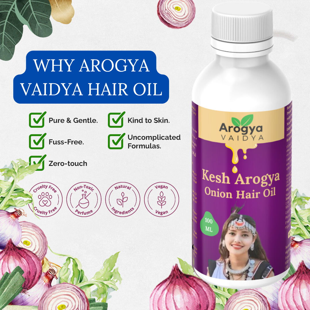 Arogya Vaidya Onion Hair Oil Buy1 Get1 Free| Enriched with Onion Oil & Fenugreek Extract | For Healthy Hair & Scalp Nourishment | 100 ML